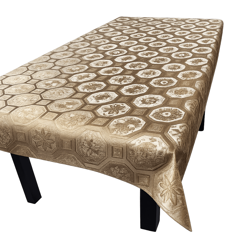 Table Cloth PVC BAROQUE Oilcloth Rustic Fabric Cafe Bar Table Covers 54", Gold - Bull Ring Fabrics