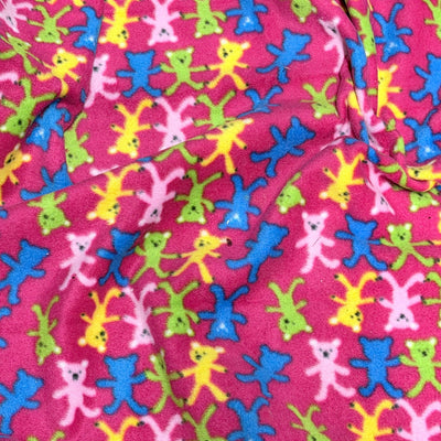 Teddy Bears Printed Polar Fleece Fabric 60”, Cerise Pink - Bull Ring Fabrics