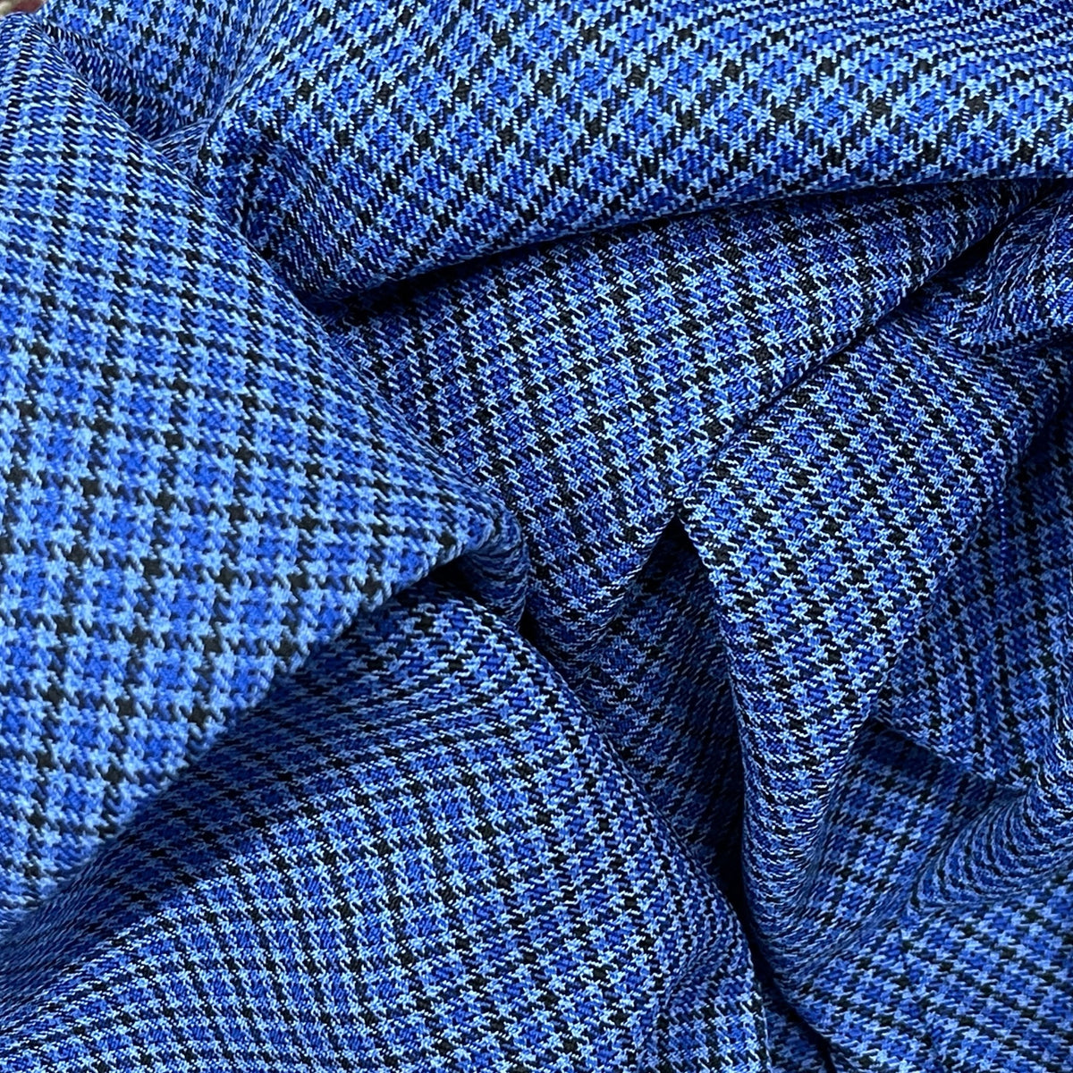 Tiny Check Polyviscose Tartan Fabric 140cm, Blue - Bull Ring Fabrics