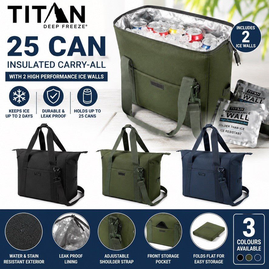 Titan 25 Can Insulated Cooler Bag with 2 Ice Walls Deep Freeze Carry-All Hiking - Bull Ring Fabrics