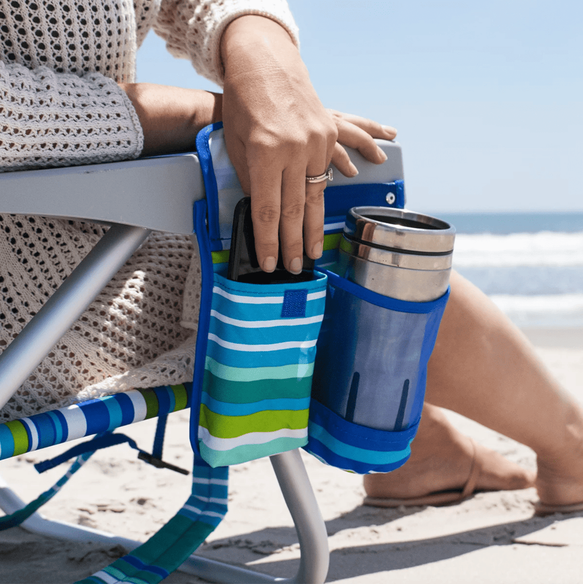 Tommy Bahama 5-Position Backpack Beach Chair Insulated Pouch Pillow 136kg NEW - Bull Ring Fabrics