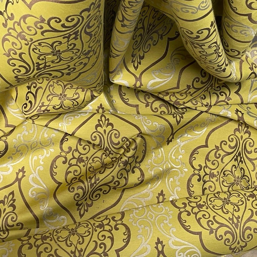 Trompe Damask Curtain Brocade Upholstery Fabric 140cm, Lime Green - Bull Ring Fabrics