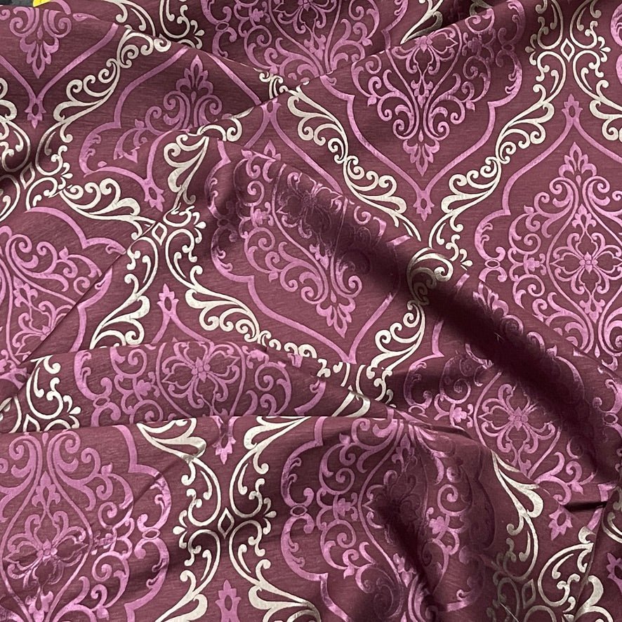 Trompe Damask Upholstery Curtain Brocade Fabric 140cm, Purple - Bull Ring Fabrics
