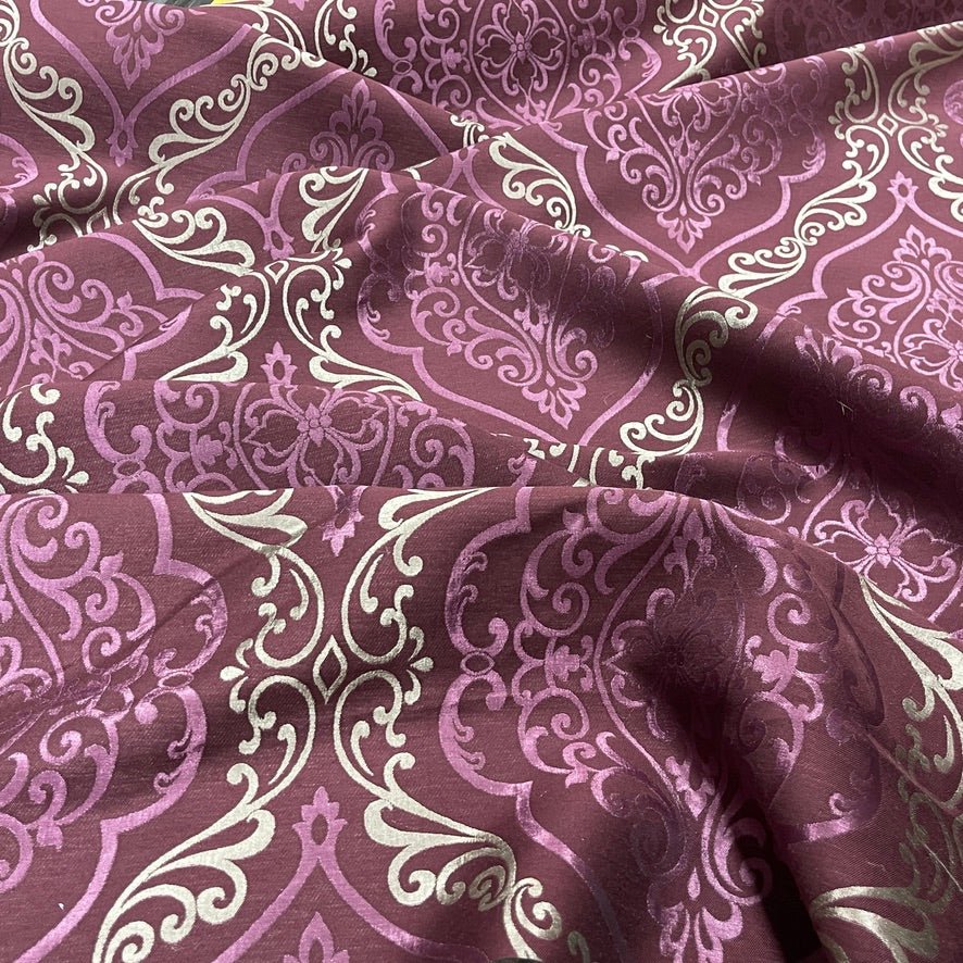 Trompe Damask Upholstery Curtain Brocade Fabric 140cm, Purple - Bull Ring Fabrics