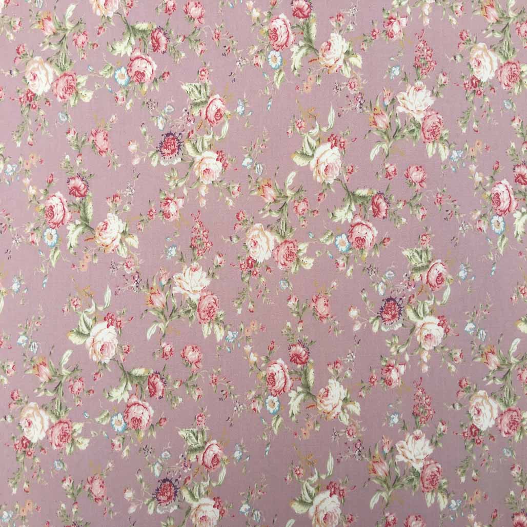 Vintage Roses Print Rose & Hubble Cotton Poplin Dress Fabric - Bull Ring Fabrics