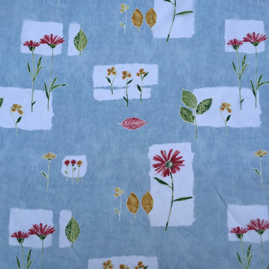 Voile Fabric Floral Flowers Kitchen Net Curtain Dress Material 150cm, Blue - Bull Ring Fabrics