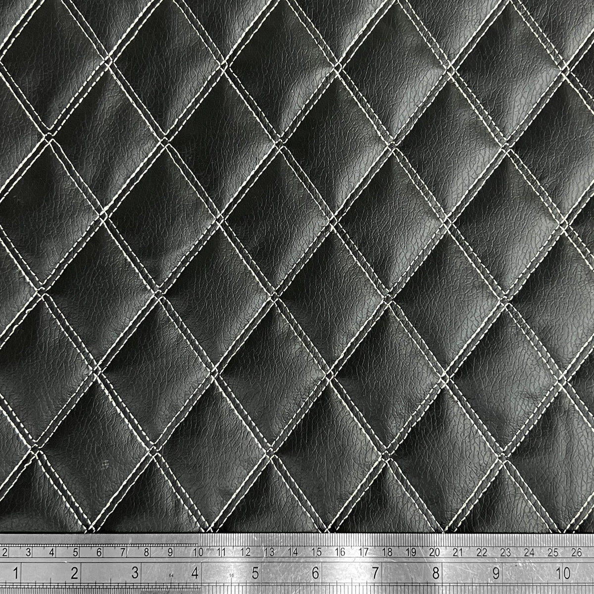 White Quilted Bentley Double Stitch Leather Car Seats Upholstery Fabric 54" Black - Bull Ring Fabrics