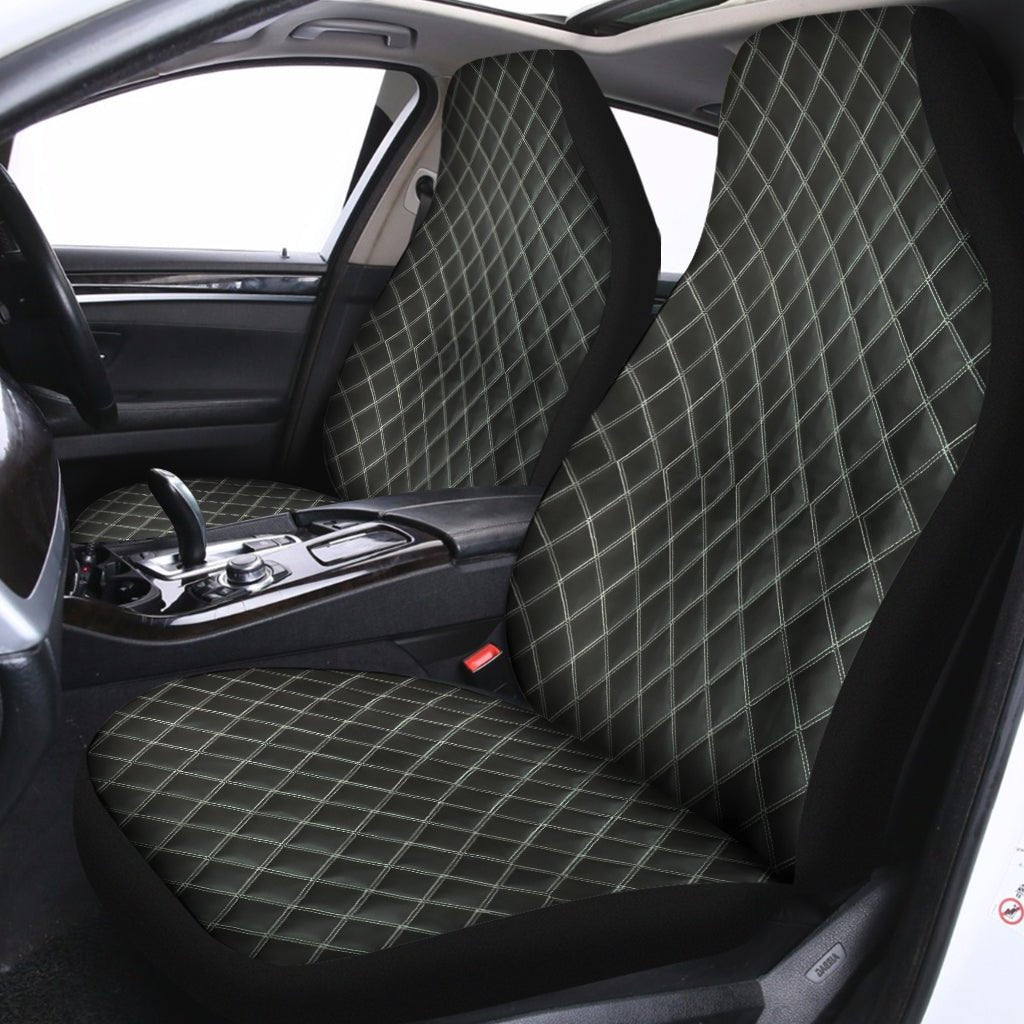 White Quilted Bentley Double Stitch Leather Car Seats Upholstery Fabric 54" Black - Bull Ring Fabrics