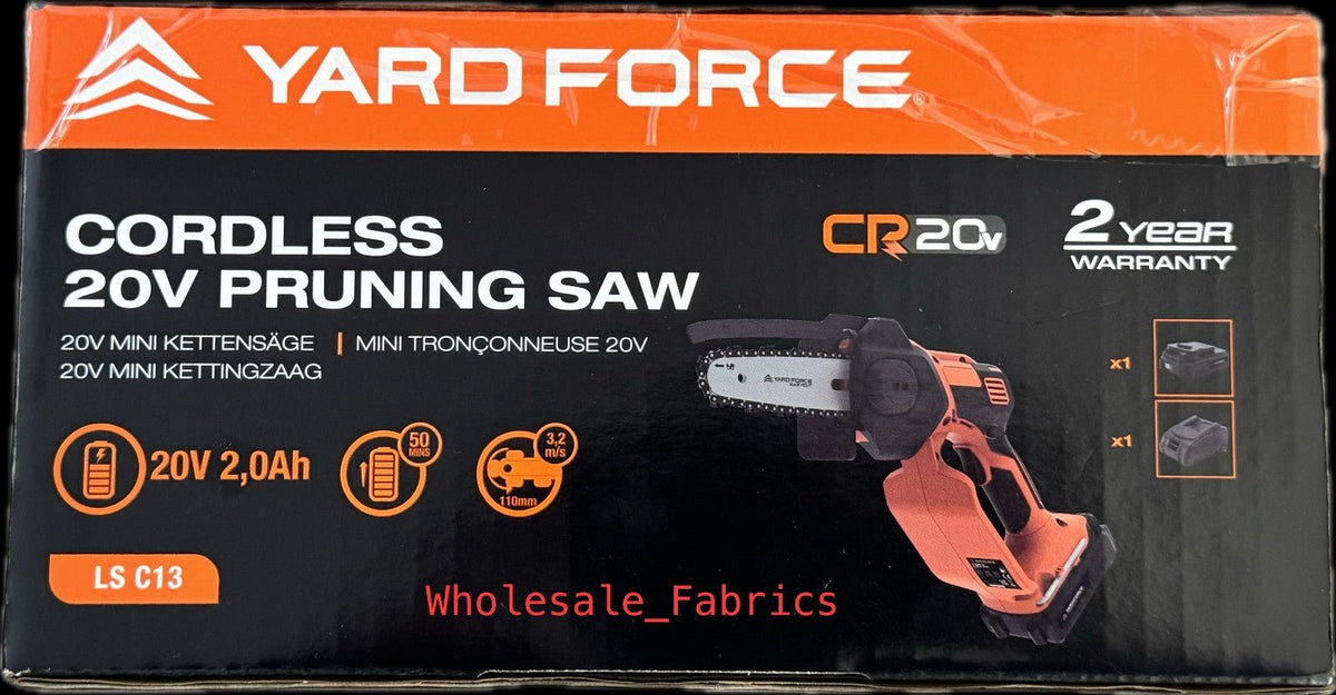 Yard Force 20V 12cm Mini Chainsaw Cordless + 20V (2Ah) Battery & Charger Bundle - Bull Ring Fabrics