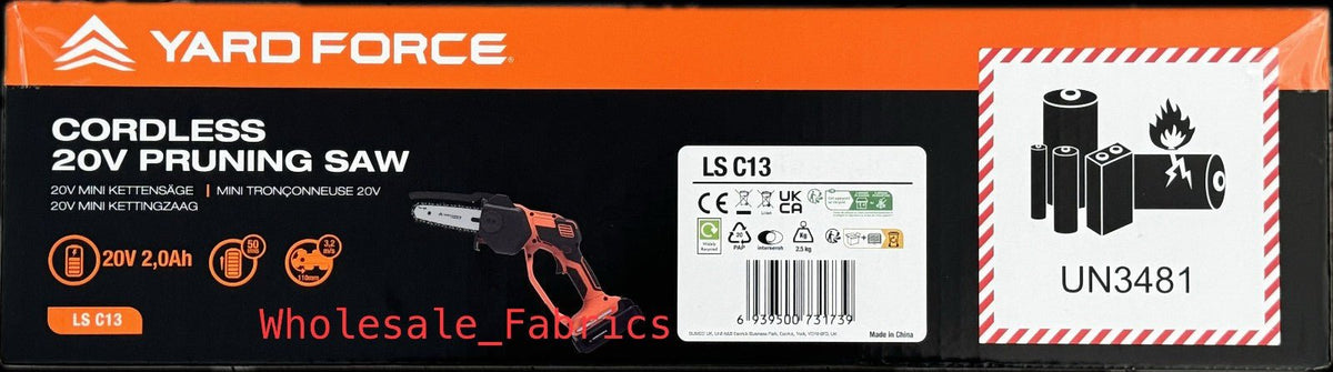 Yard Force 20V 12cm Mini Chainsaw Cordless + 20V (2Ah) Battery & Charger Bundle - Bull Ring Fabrics