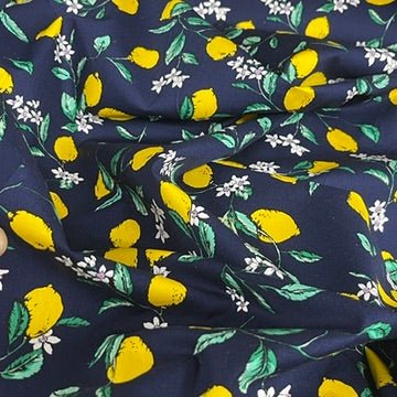 Yellow Lemons Rose & Hubble 100% Cotton Poplin Fabric 45", Navy - Bull Ring Fabrics