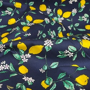 Yellow Lemons Rose & Hubble 100% Cotton Poplin Fabric 45", Navy - Bull Ring Fabrics