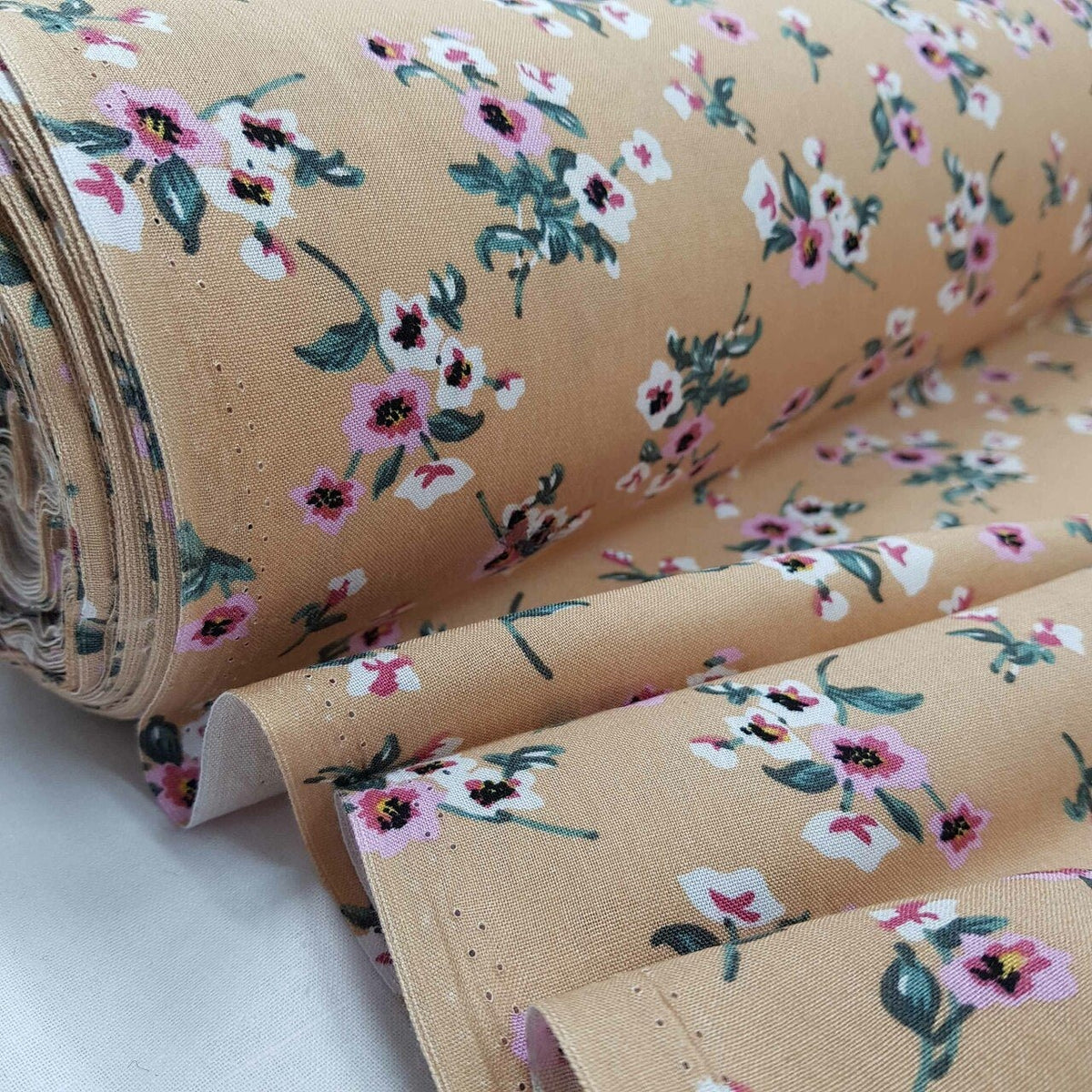 100% Viscose Floral Summer Dress Fabric 60", Nude Blush - Bull Ring Fabrics