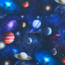 100% Cotton Fabric Space Galaxy Planets Little Johnny 140cm, Midnight