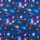 100% Cotton Fabric Space Galaxy Planets Little Johnny 140cm, Midnight