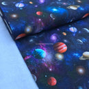 100% Cotton Fabric Space Galaxy Planets Little Johnny 140cm, Midnight