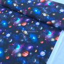 100% Cotton Fabric Space Galaxy Planets Little Johnny 140cm, Midnight
