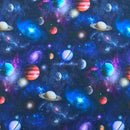 100% Cotton Fabric Space Galaxy Planets Little Johnny 140cm, Midnight