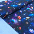 100% Cotton Fabric Space Galaxy Planets Little Johnny 140cm, Midnight
