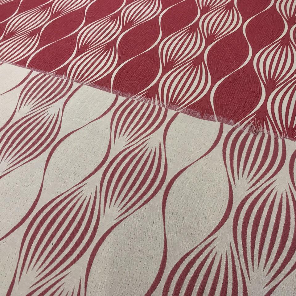 Abstract Pattern Curtain Fabric 140cm, Red/Cream - Bull Ring Fabrics