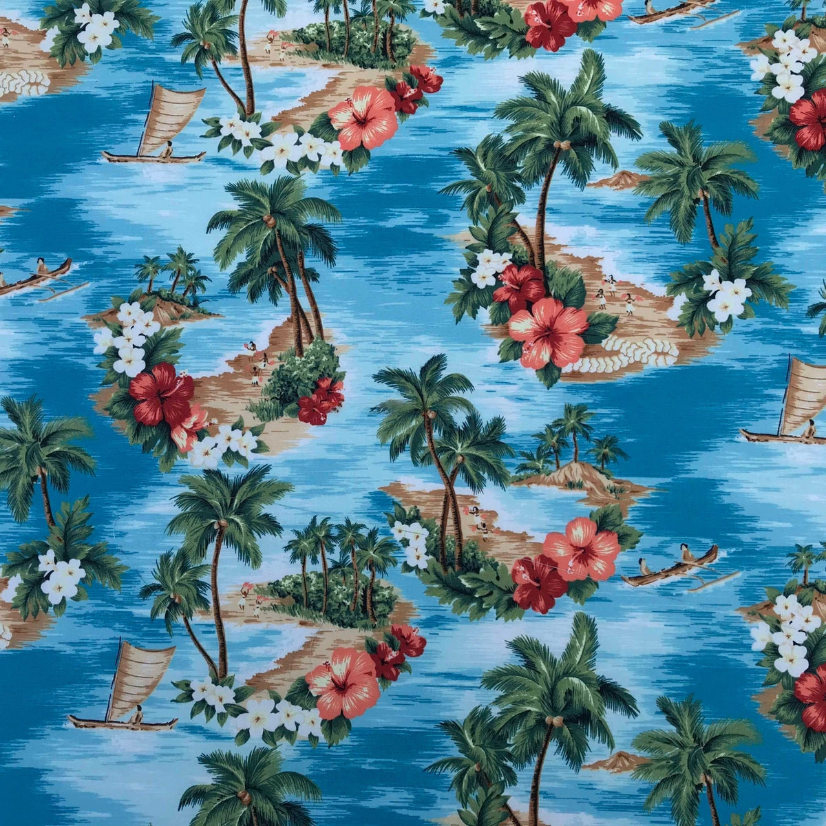Aloha Hawaii Island Print Rose & Hubble Cotton Fabric - Bull Ring Fabrics