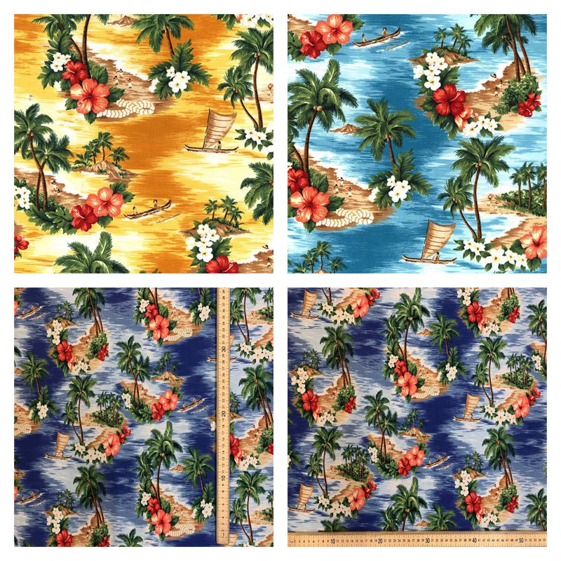 Aloha Hawaii Island Print Rose & Hubble Cotton Fabric - Bull Ring Fabrics