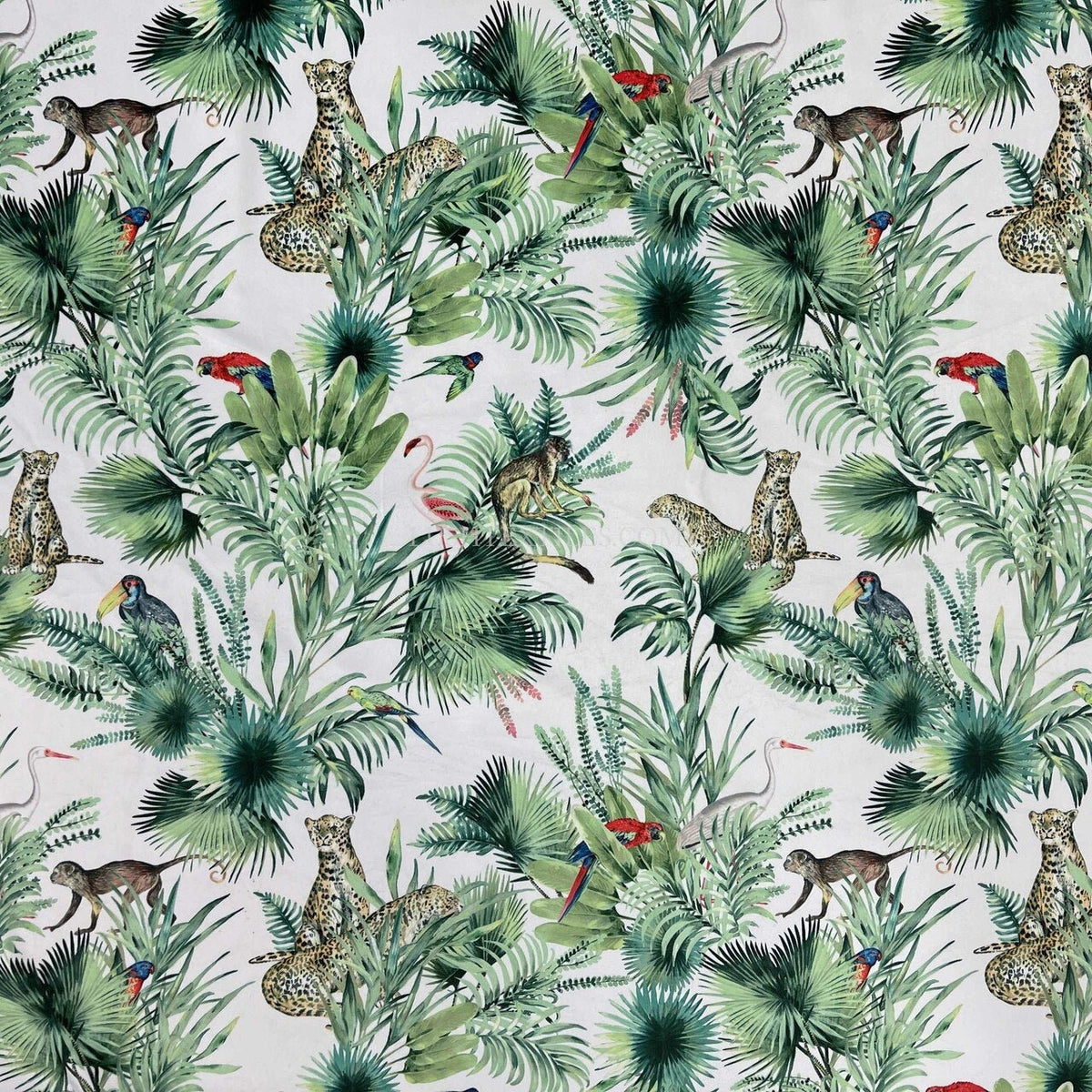 Amazon Tropical Digital Print Plush Velvet Curtain Fabric, Natural - Bull Ring Fabrics