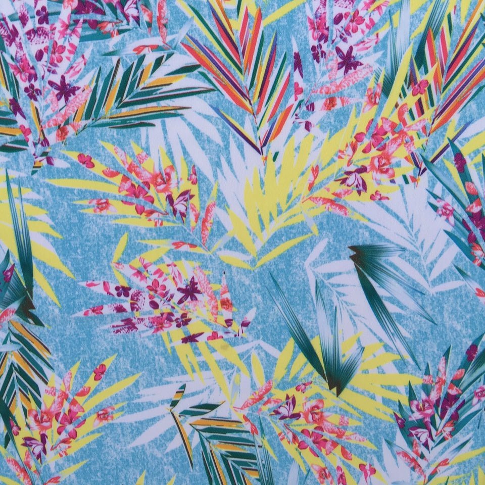 Autumn Floral Digital Print Bubble Crepe Dress Fabric, Sky - Bull Ring Fabrics