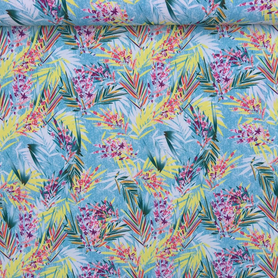 Autumn Floral Digital Print Bubble Crepe Dress Fabric, Sky - Bull Ring Fabrics