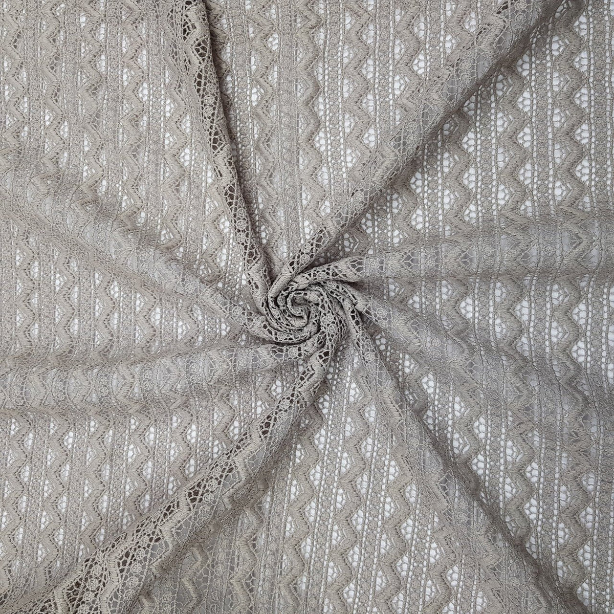 Aztec Cotton Lace Dress Fabric, Taupe - Bull Ring Fabrics