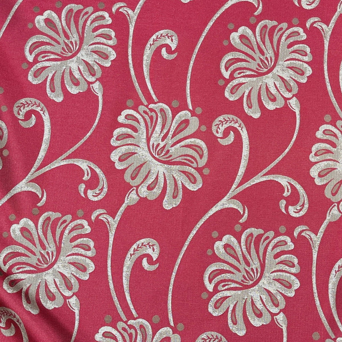 Beige Floral Upholstery Curtain Brocade Fabric 140cm, Red - Bull Ring Fabrics