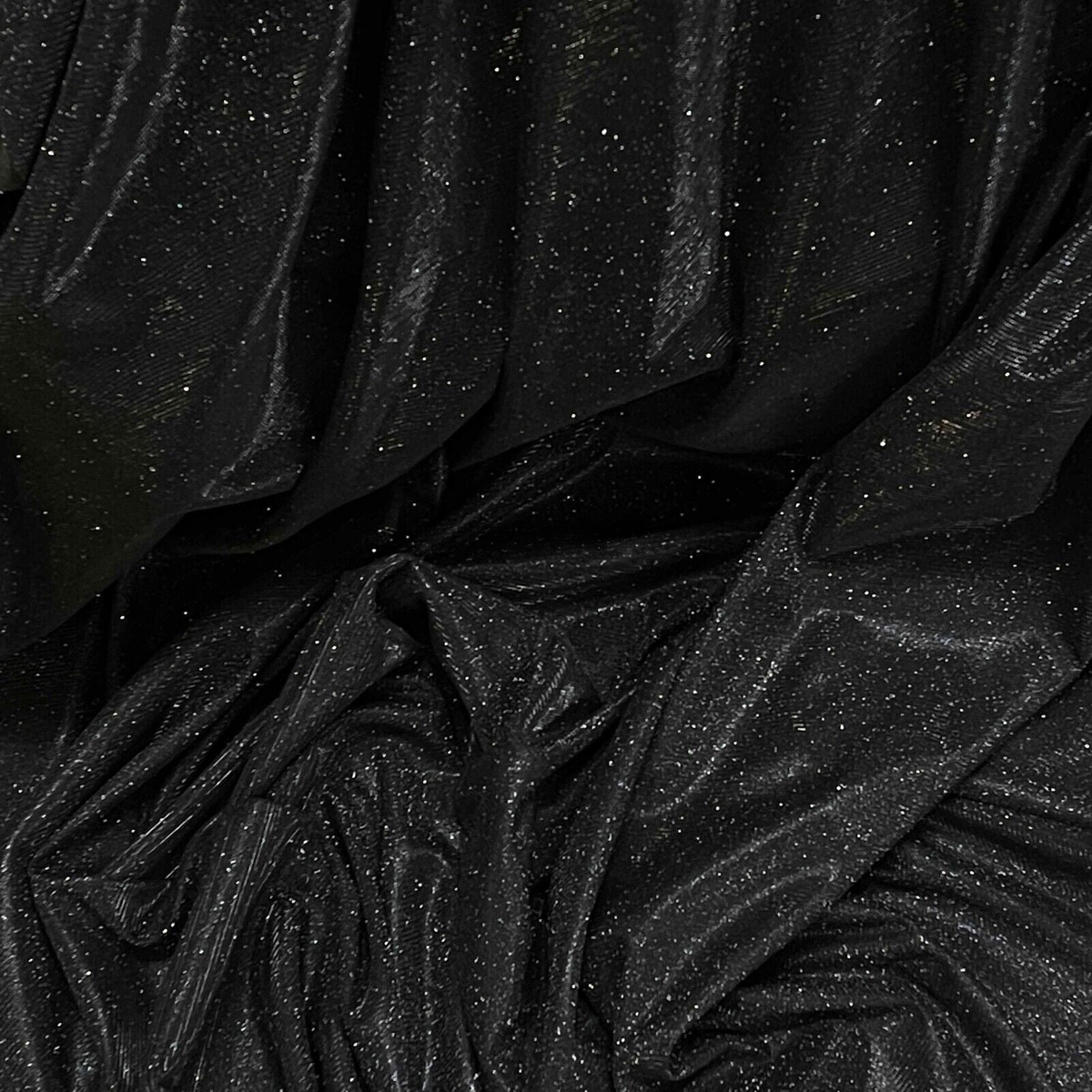 Black Sparkling Glitter Jersey Stretch Dress Fabric Backdrop - Bull Ring Fabrics