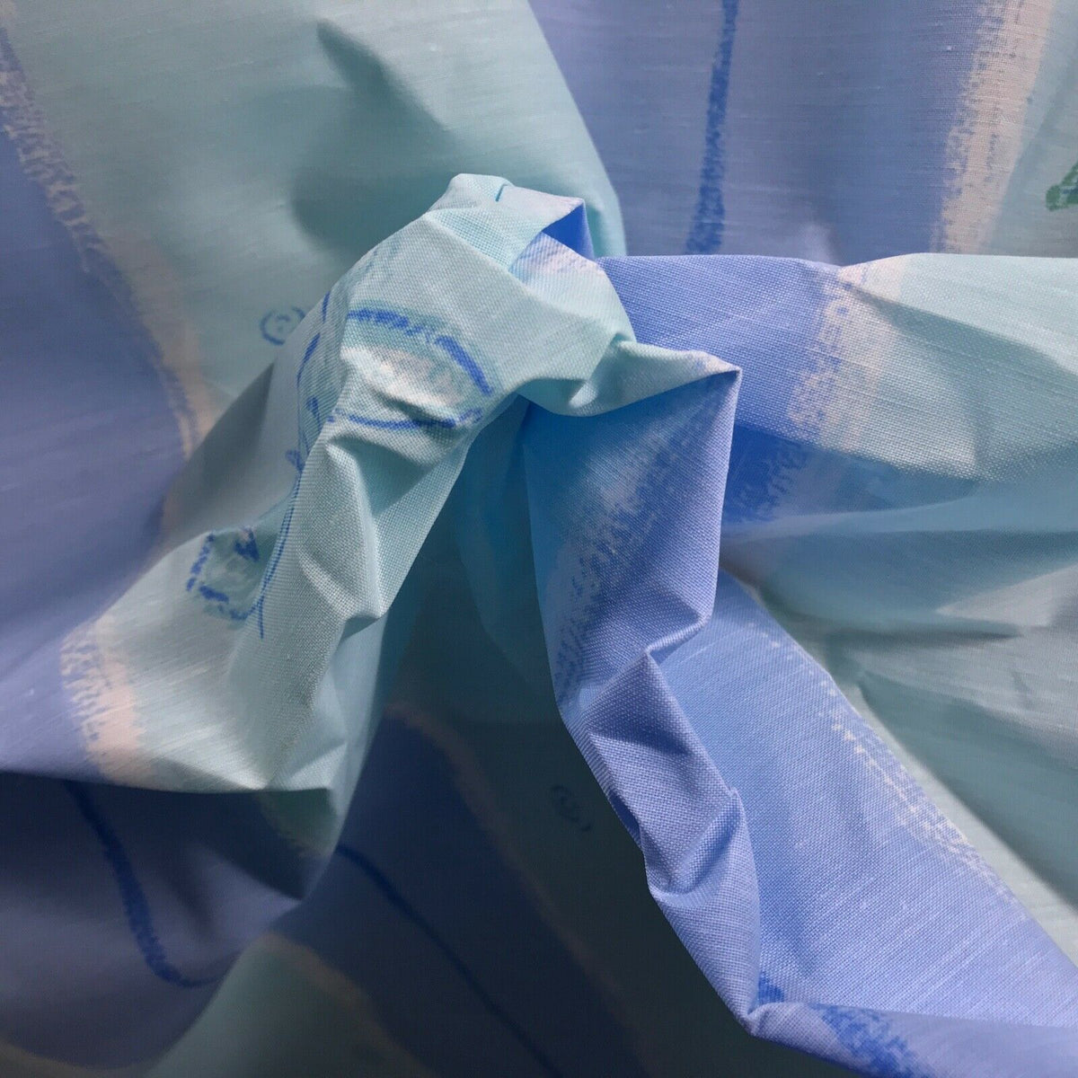 BLUE NAUTICAL FISH & BOATS WATER RESISTANT RIPSTOP FABRIC MATERIAL BY THE METRE - Bull Ring Fabrics
