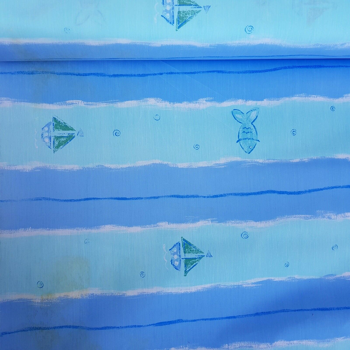 BLUE NAUTICAL FISH & BOATS WATER RESISTANT RIPSTOP FABRIC MATERIAL BY THE METRE - Bull Ring Fabrics