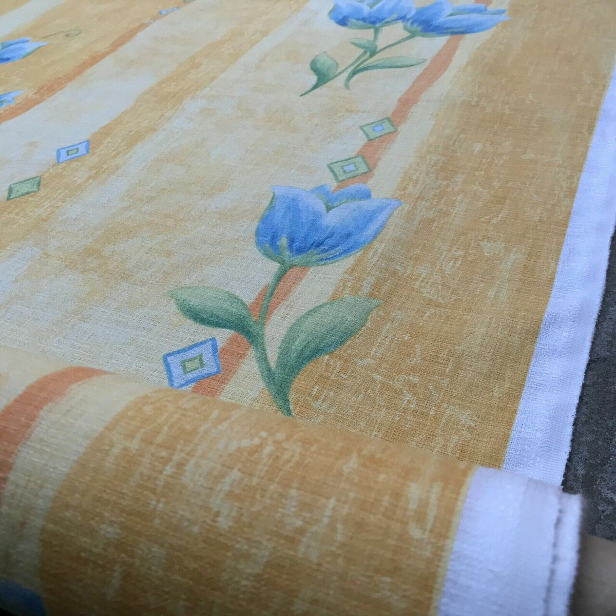 Blue Tulips Flowers Vintage Cotton Fabric 140cm, Yellow - Bull Ring Fabrics