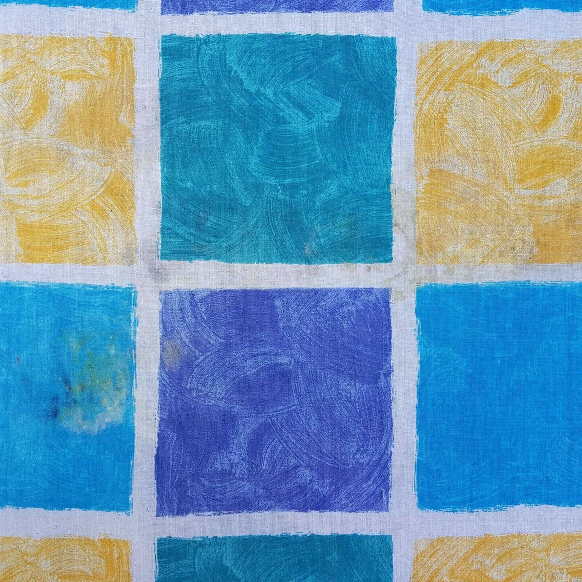 Blue & Yellow Squares Poly Cotton Sheeting Fabric NHS SCRUBS Crafts 200cm WIDE - Bull Ring Fabrics