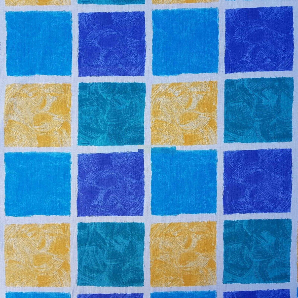 Blue & Yellow Squares Poly Cotton Sheeting Fabric NHS SCRUBS Crafts 200cm WIDE - Bull Ring Fabrics