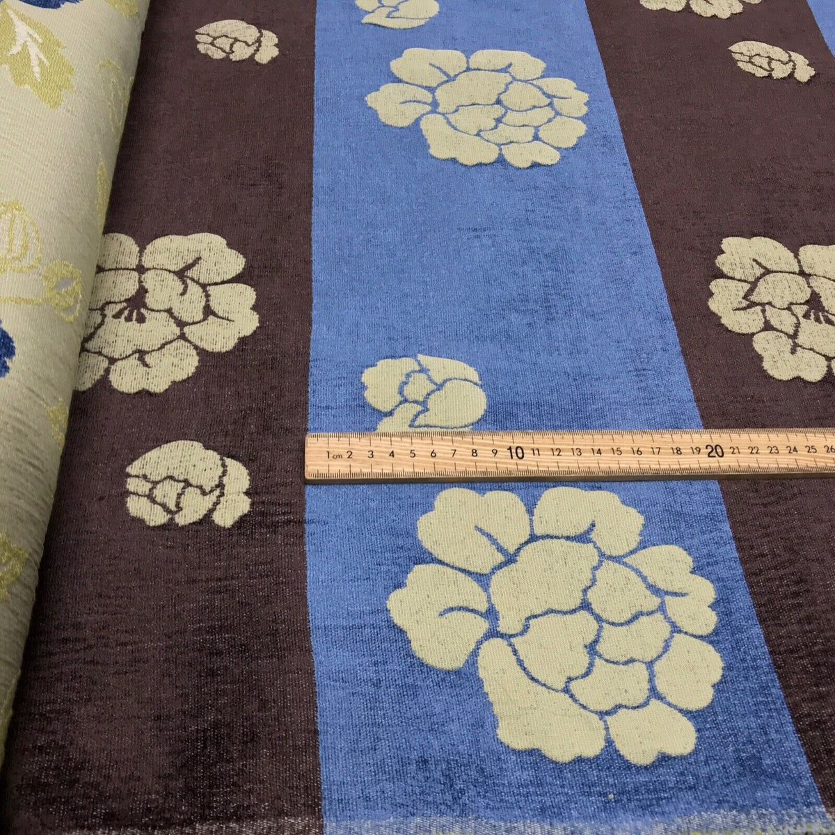 Brown Floral Flowers Designer Upholstery Fabric 140cm, Yellow Cream - Bull Ring Fabrics