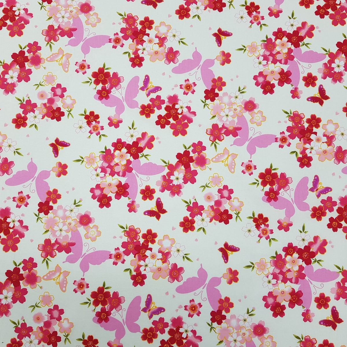 Butterfly Floral Flowers Rose & Hubble Cotton Fabric - Bull Ring Fabrics