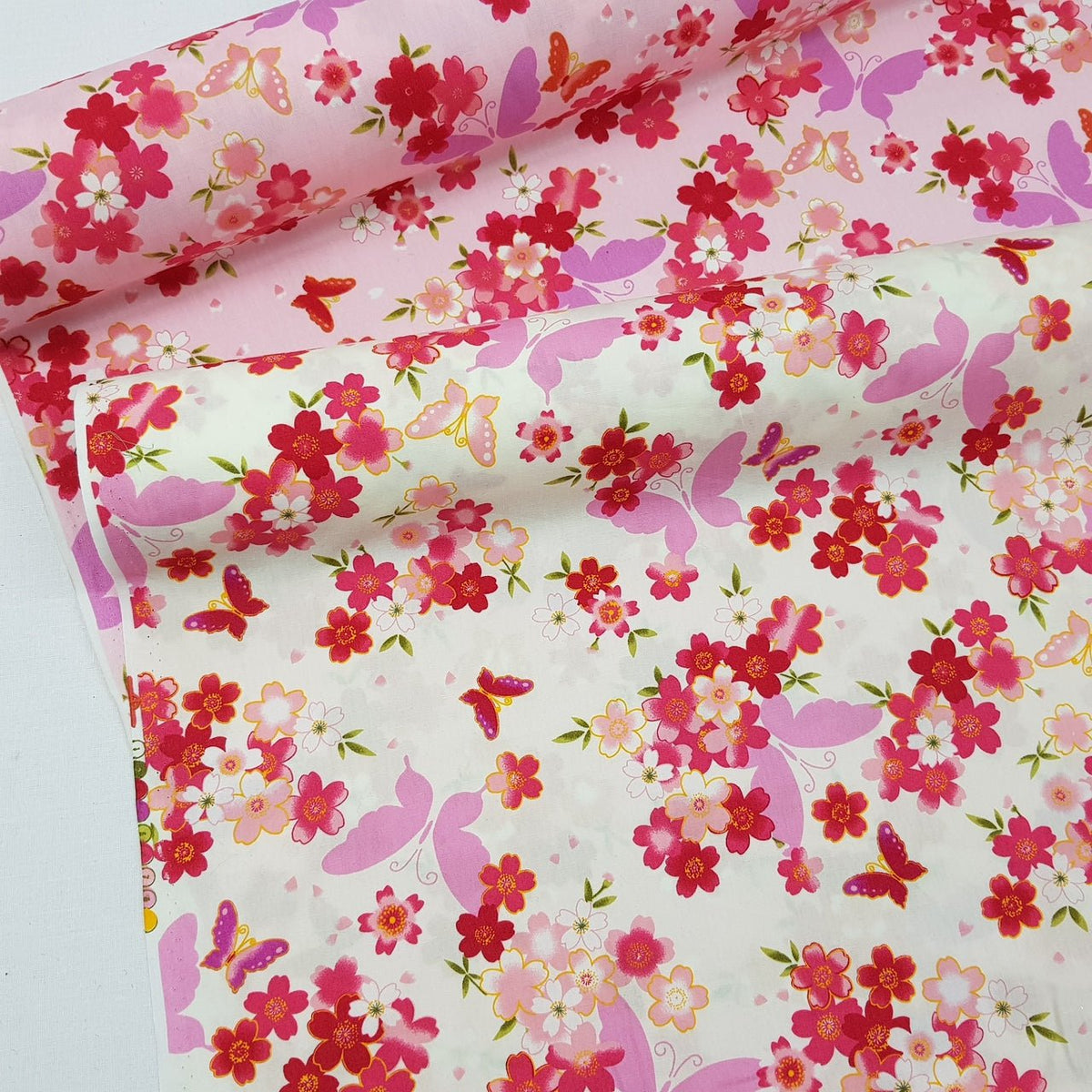 Butterfly Floral Flowers Rose & Hubble Cotton Fabric - Bull Ring Fabrics