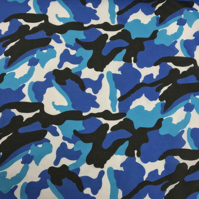 Camouflage Army Polycotton Dress Fabric, Blue - Bull Ring Fabrics