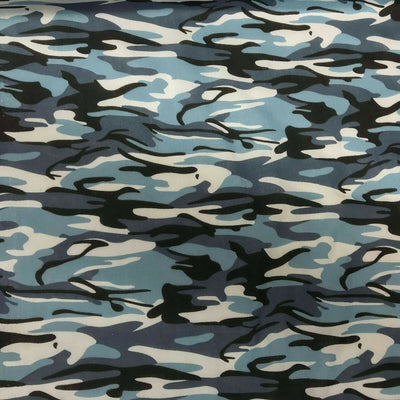 Camouflage Army Polycotton Dress Fabric, Sky - Bull Ring Fabrics