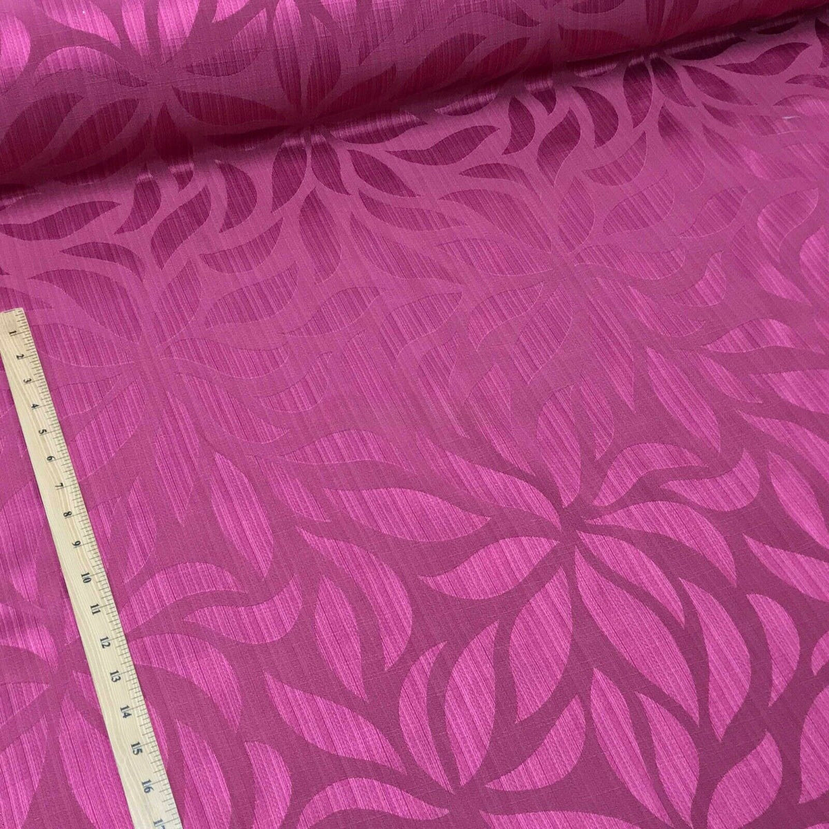 Cerise Leaves Floral Curtain Brocade Fabric 140cm - Bull Ring Fabrics