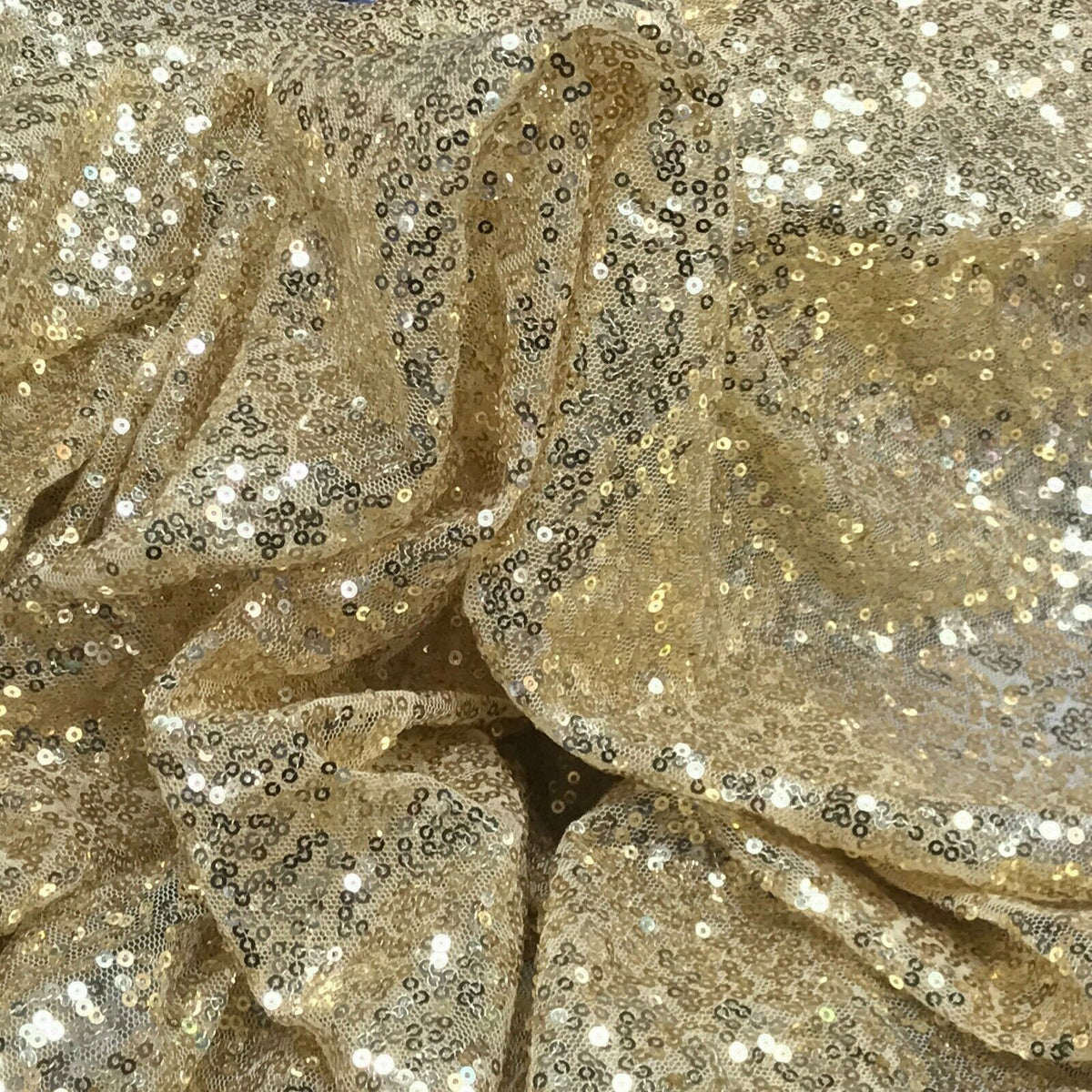 CHAMPAGNE Sequins Heavy Net Sparkling Fabric Skirt Prom Midi Dress Gypsy Wedding - Bull Ring Fabrics