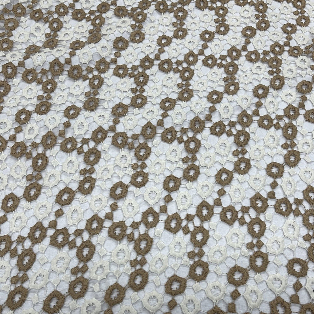 Chantilly Lace Net Frill Dress Fabric, Brown/White - Bull Ring Fabrics