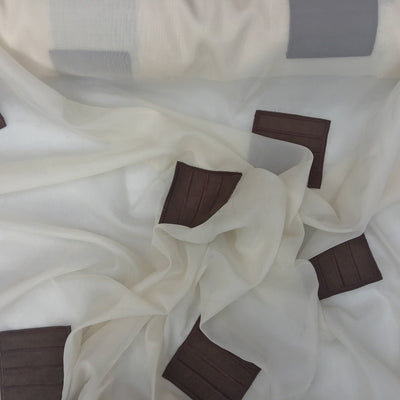Chocolate Brown Suede Patch Voile Net Curtain Fabric, Cream - Bull Ring Fabrics
