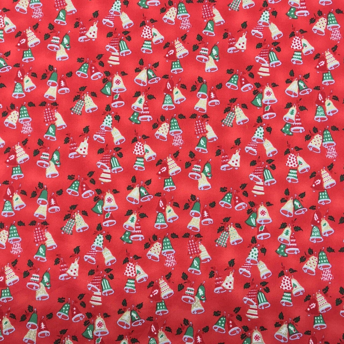 Christmas Bells Xmas Print Cotton Fabric, Red - Bull Ring Fabrics