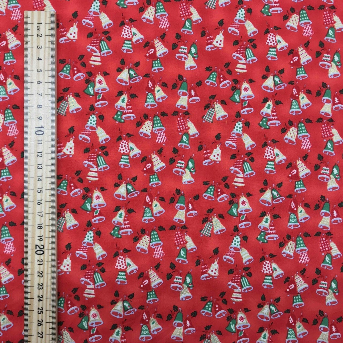 Christmas Bells Xmas Print Cotton Fabric, Red - Bull Ring Fabrics