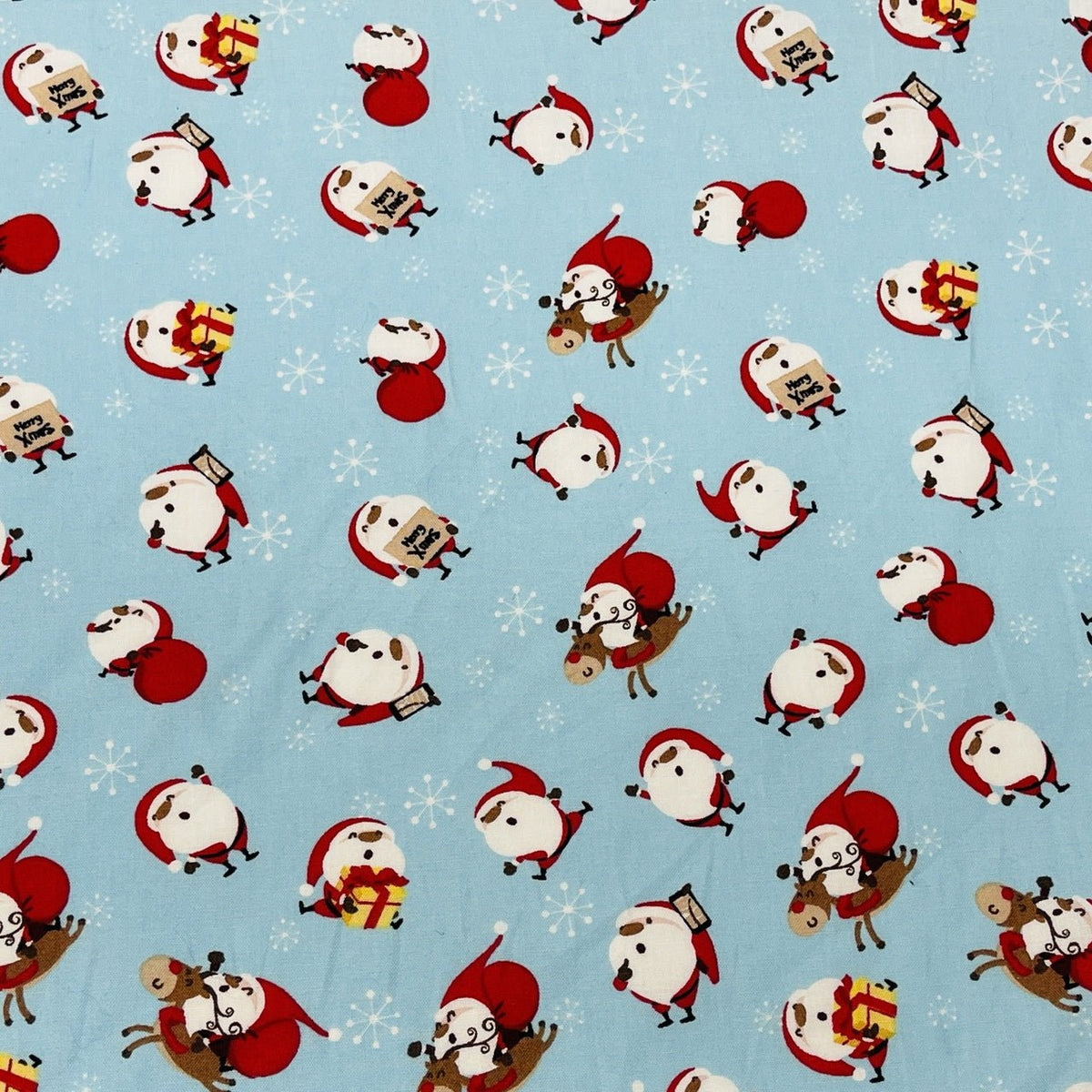 Christmas Santa & Rudolf Xmas Print Cotton Fabric, Blue - Bull Ring Fabrics