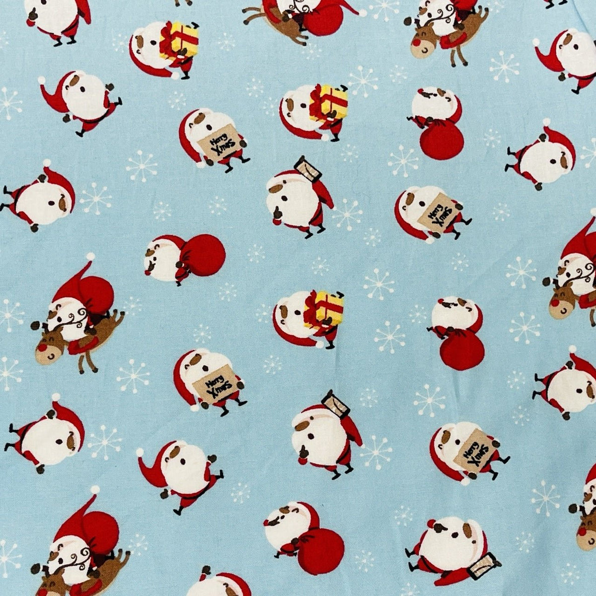 Christmas Santa & Rudolf Xmas Print Cotton Fabric, Blue - Bull Ring Fabrics